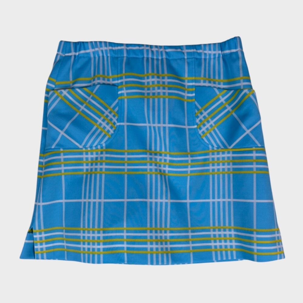 Haymaker Vintage Polyester Short Skirt Size 14 Blue Yellow Check - Picture 2 of 8